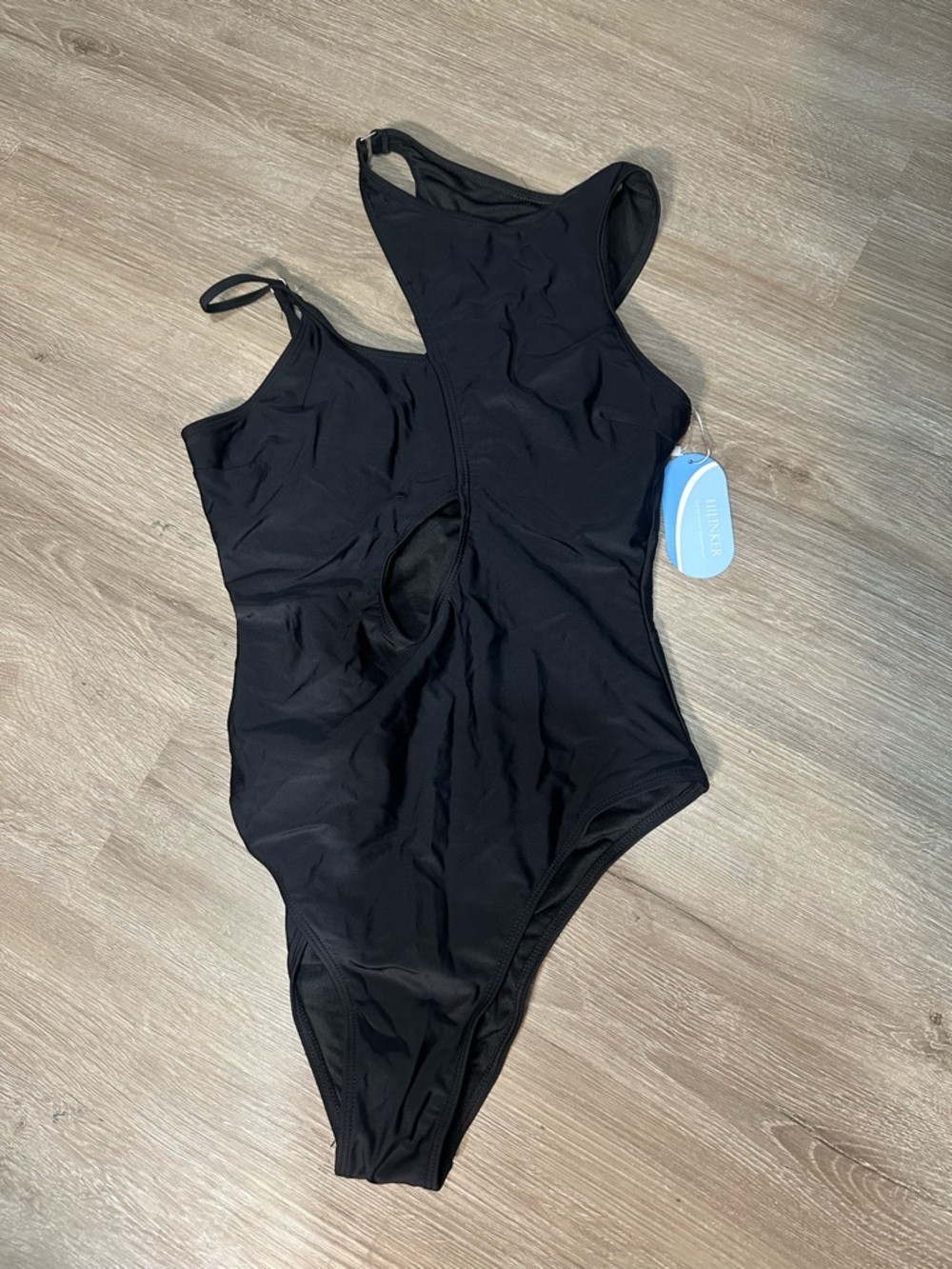 Hilinker Black One Shoulder Cutout One Piece Swimsuit NWT Size Medium